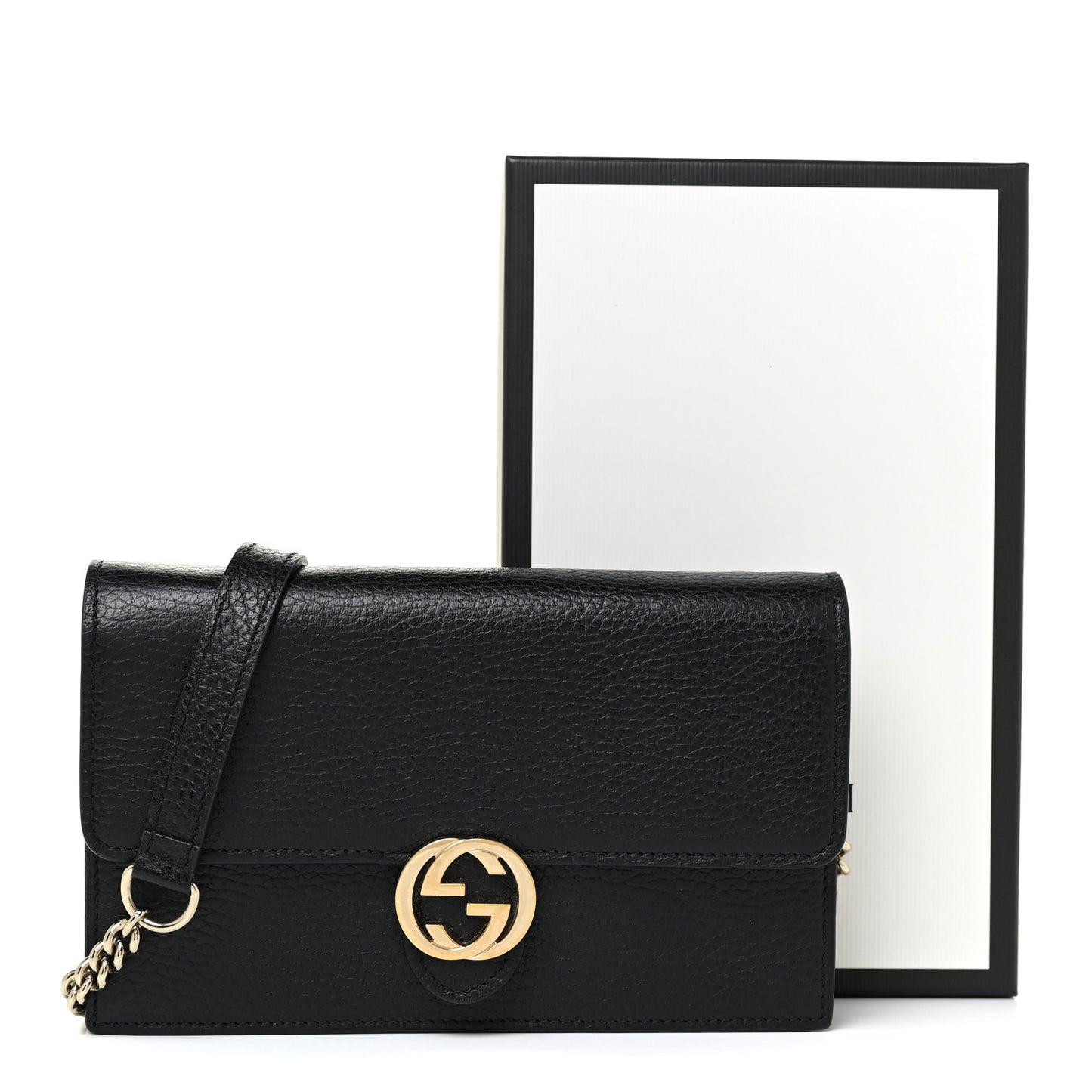 Dollar Calfskin Interlocking G Chain Wallet Black