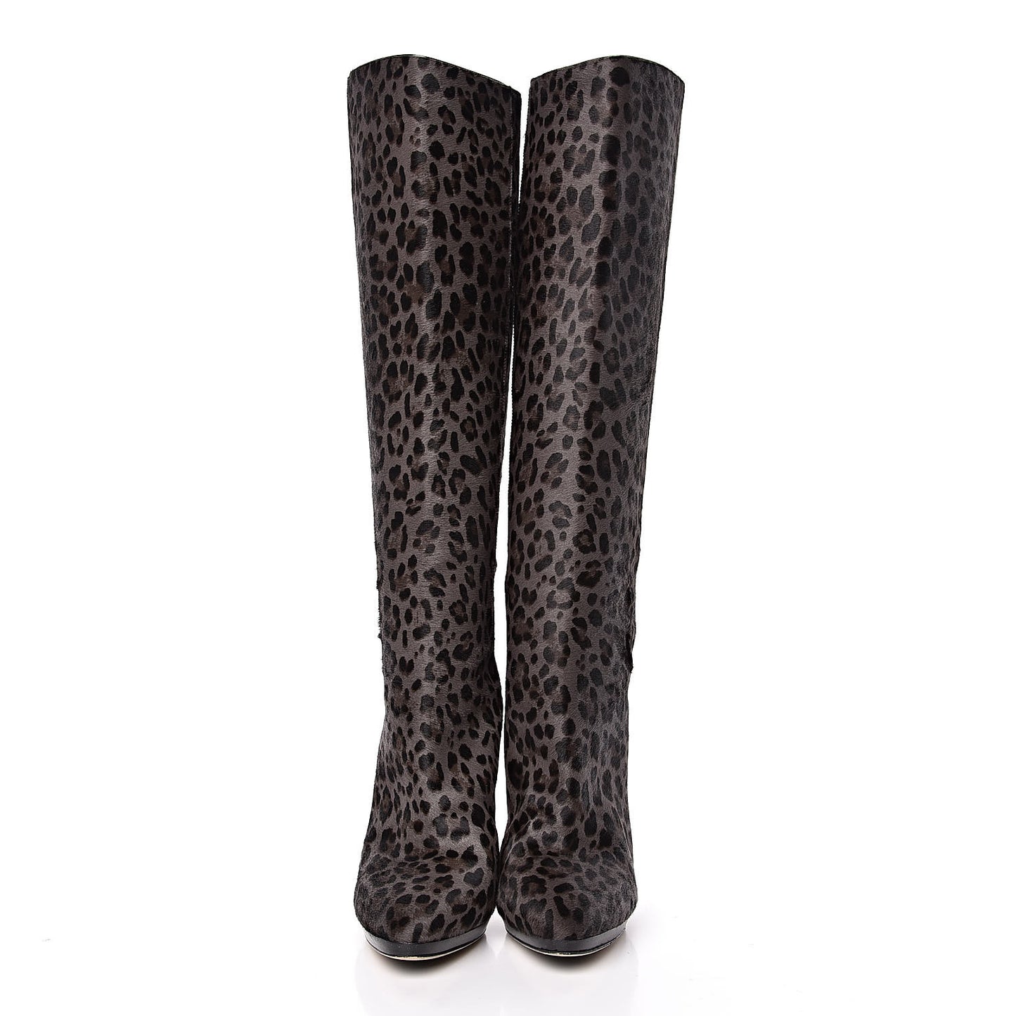 Pony Hair Leopard Print Gecco Knee High Boots 40 Smoke Black
