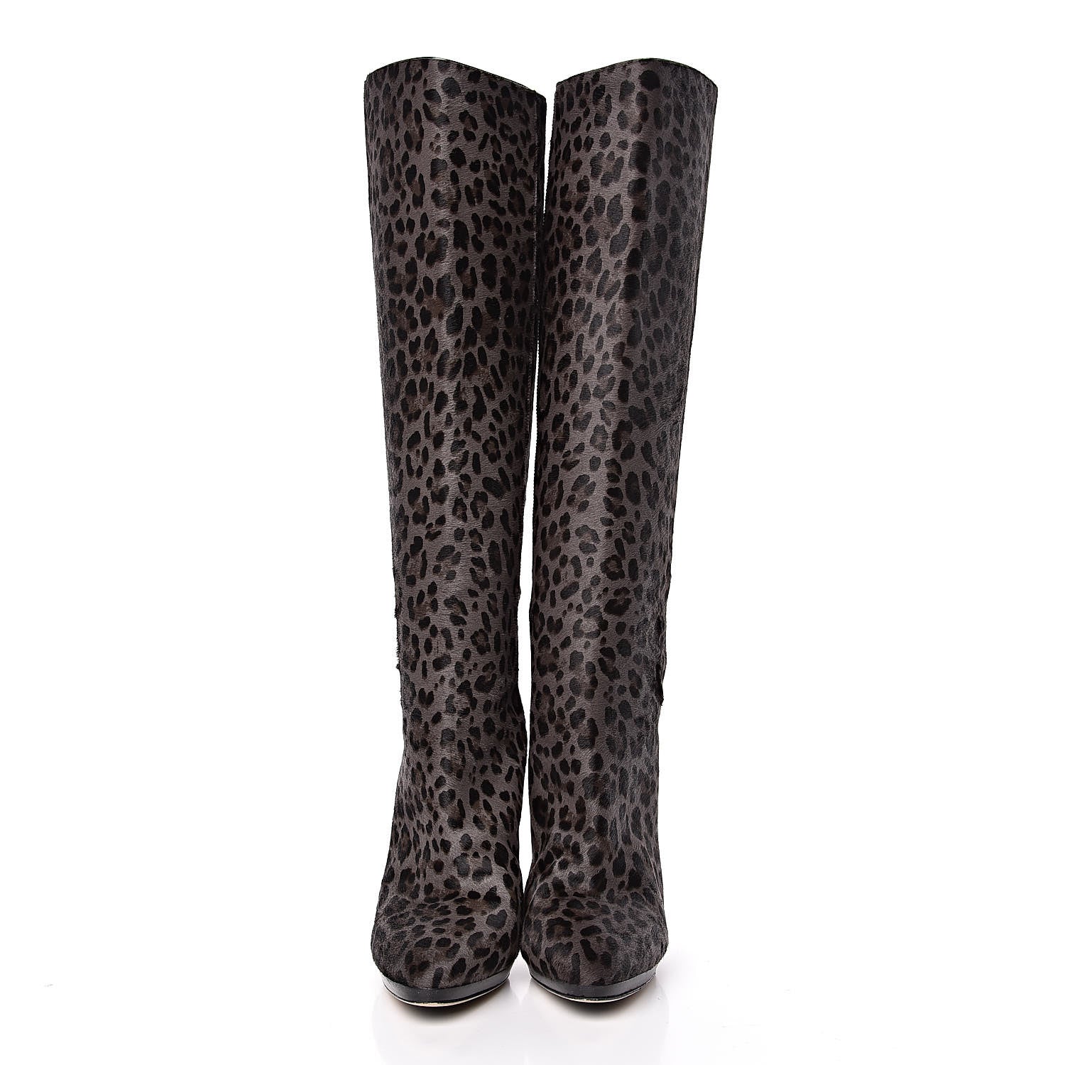 Jimmy Choo Pony Hair Leopard Print Gecco Knee High Boots 40 Smoke Black 2 of 10