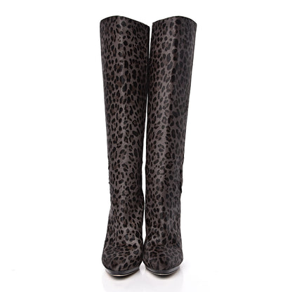 Jimmy Choo Pony Hair Leopard Print Gecco Knee High Boots 40 Smoke Black 2 of 10