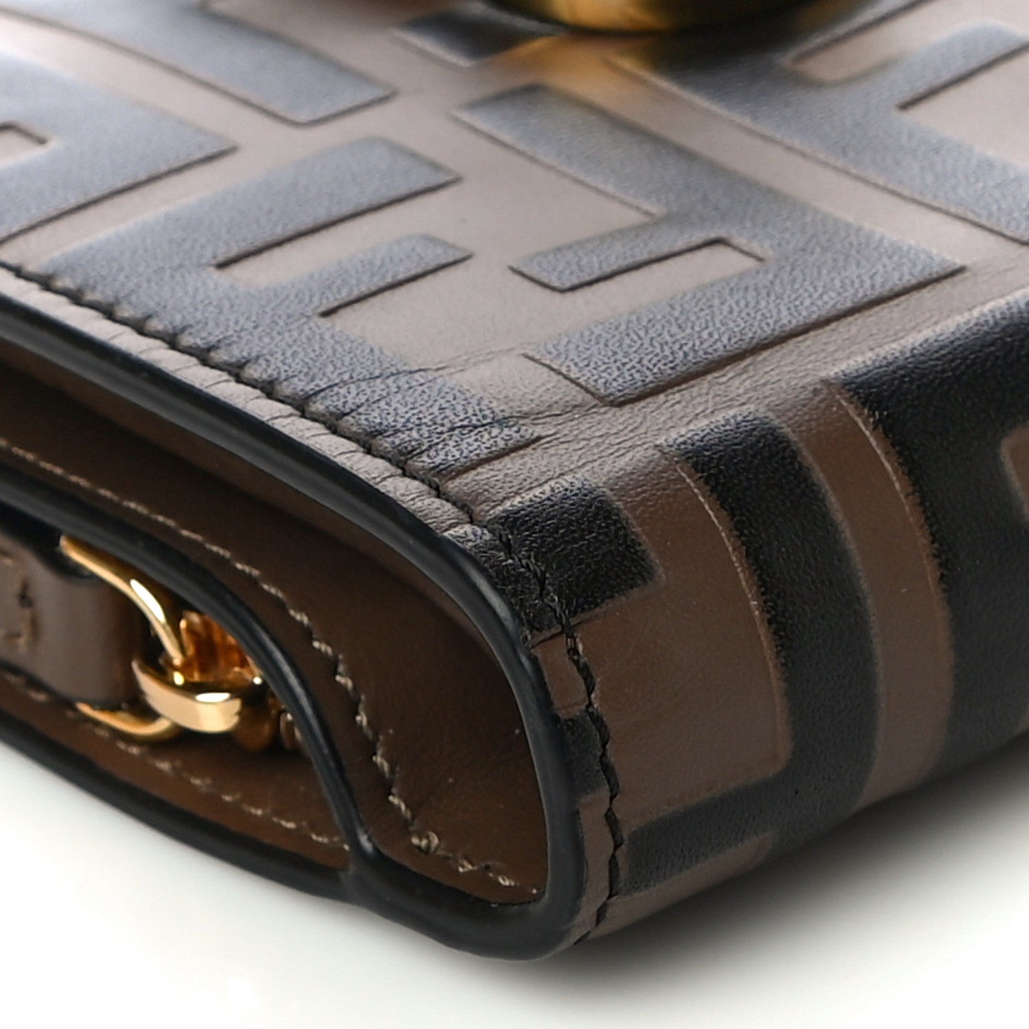 Fendi Vitello Soft F is Fendi Bi-Color FF 1974 Embossed Compact Wallet Maya Black 8 of 10