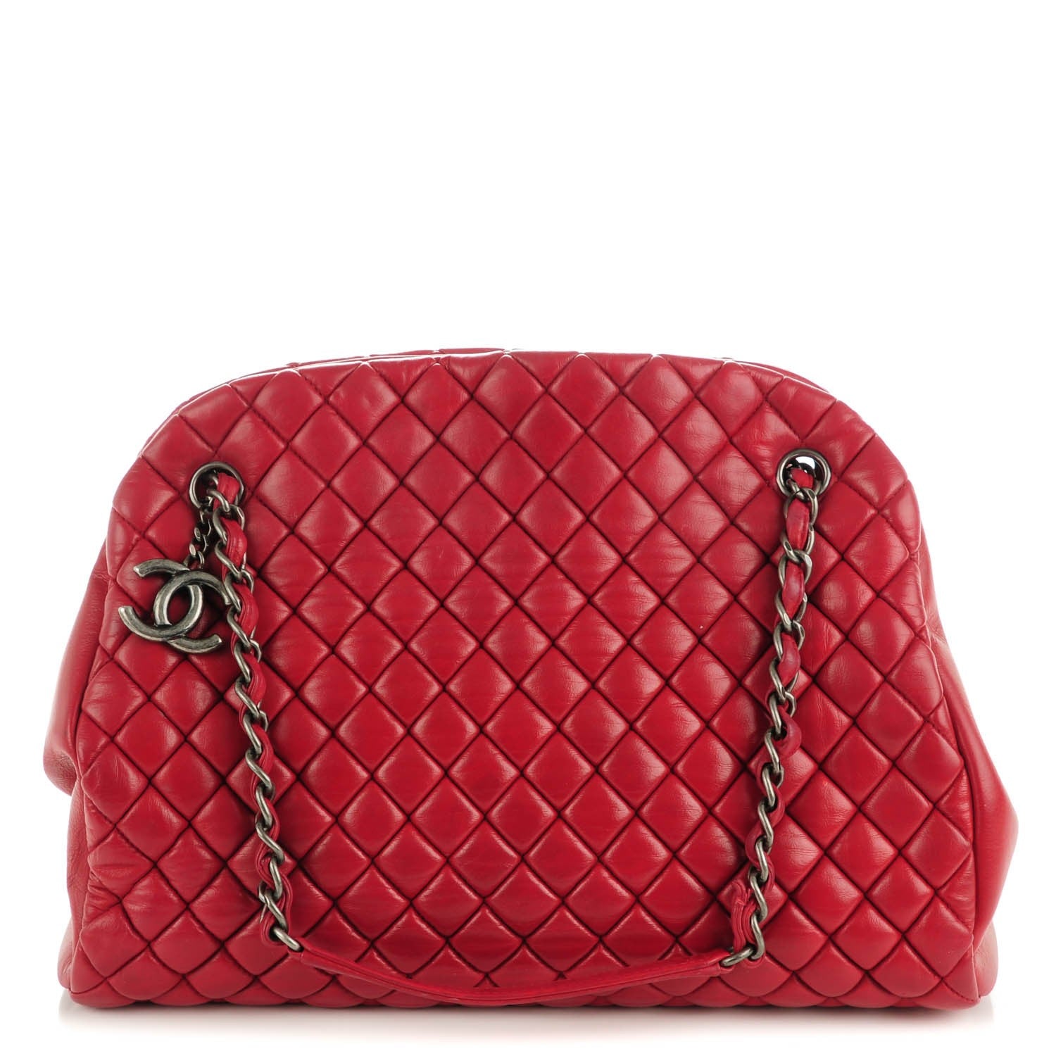 Chanel Iridescent Calfskin Quilted Large Just Mademoiselle Bowling Red 1 of 7