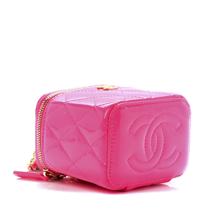 Chanel Patent Quilted Pearl Crush Mini Vanity Case With Chain Neon Pink 4 of 11