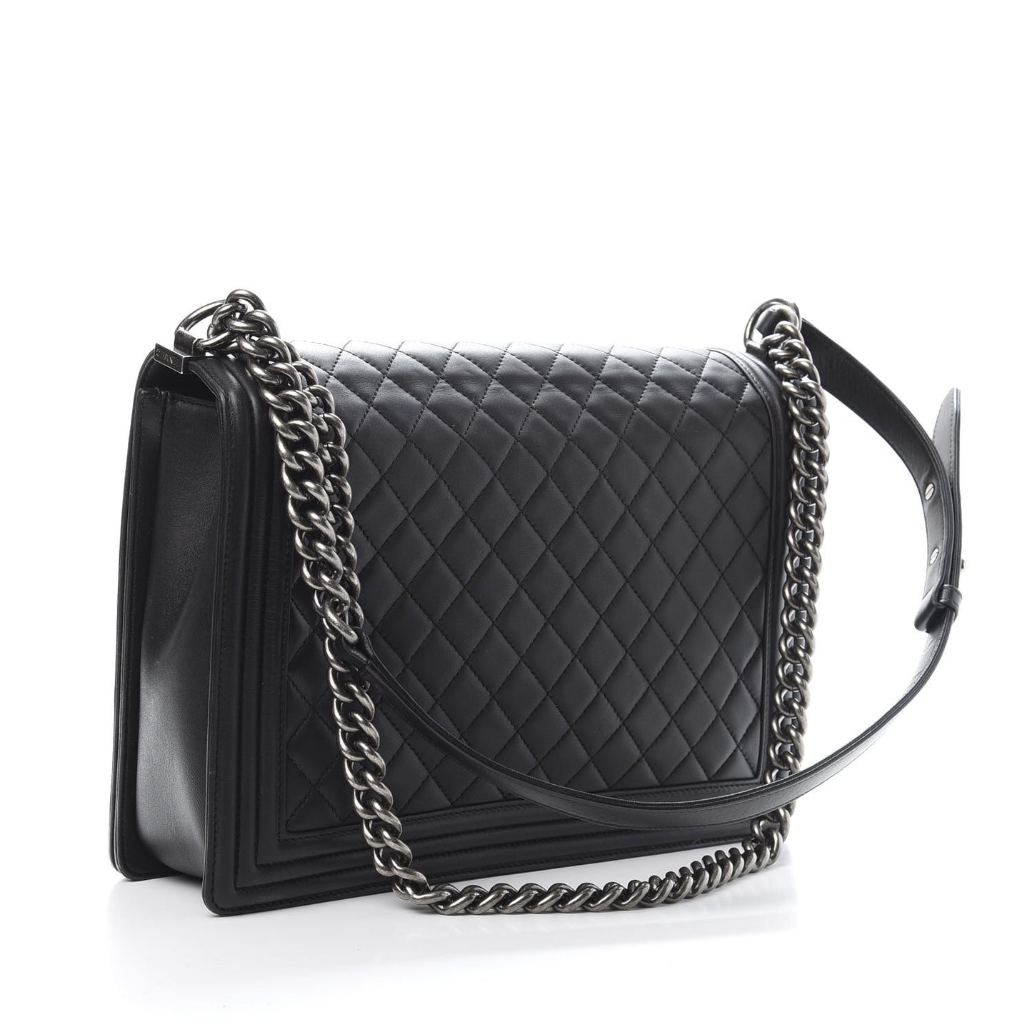 Lambskin Quilted Large Boy Flap Black