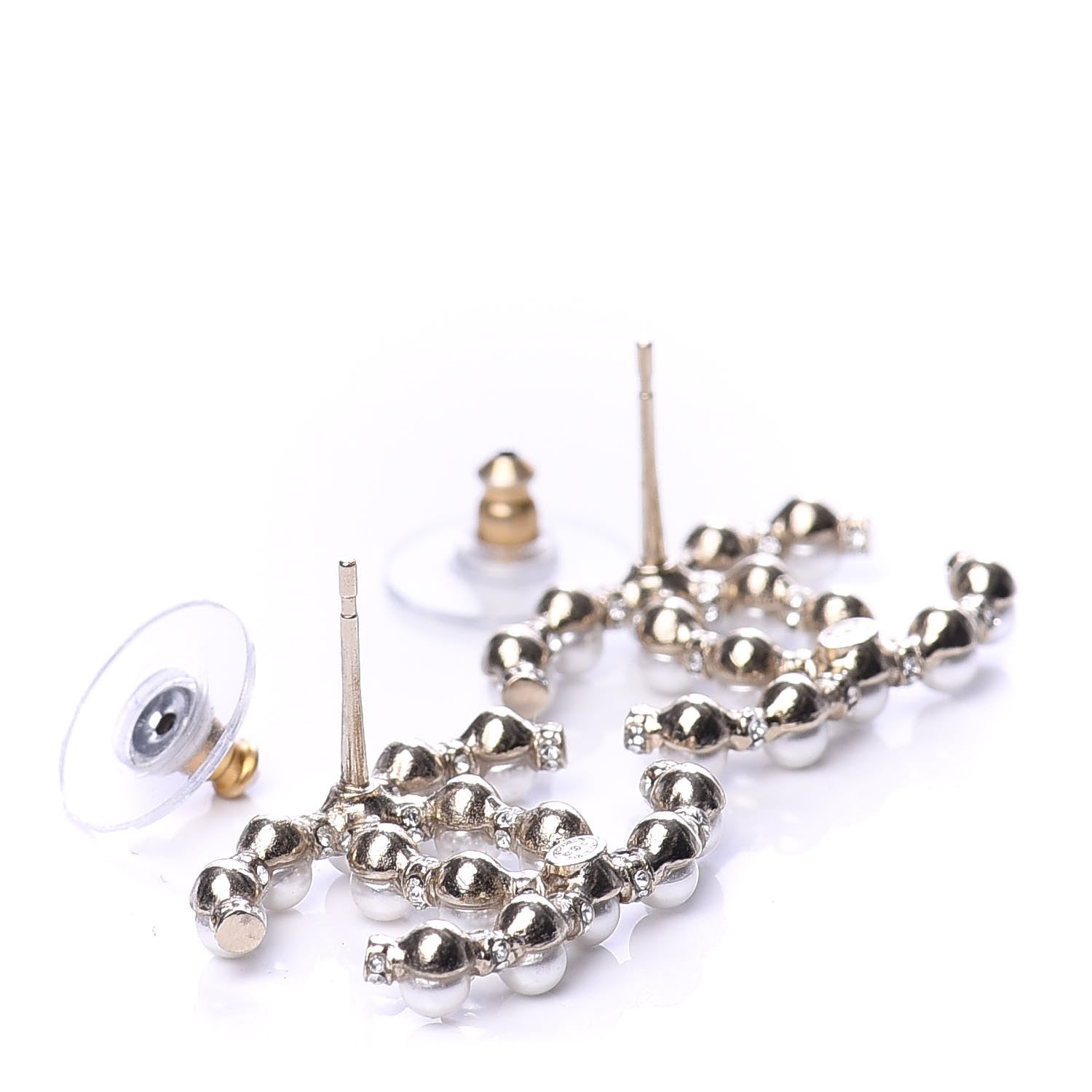 Chanel Pearl Crystal Nefertiti CC Earrings Gold 3 of 4