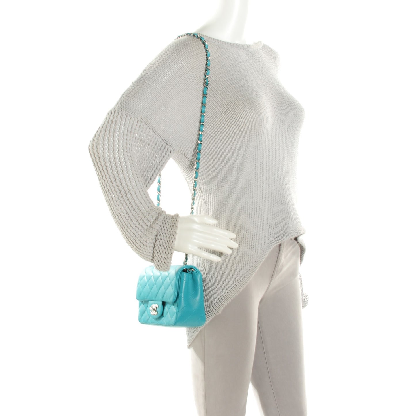 Lambskin Quilted Mini Square Flap Turquoise