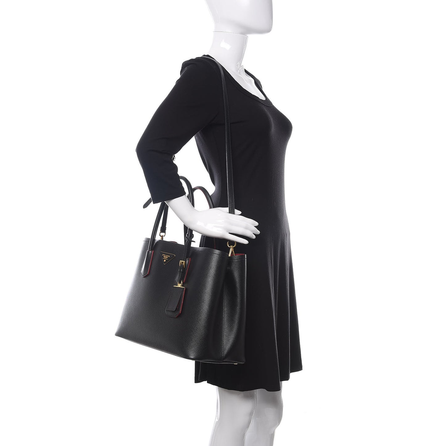 Saffiano Cuir Medium Double Bag Black Fuoco