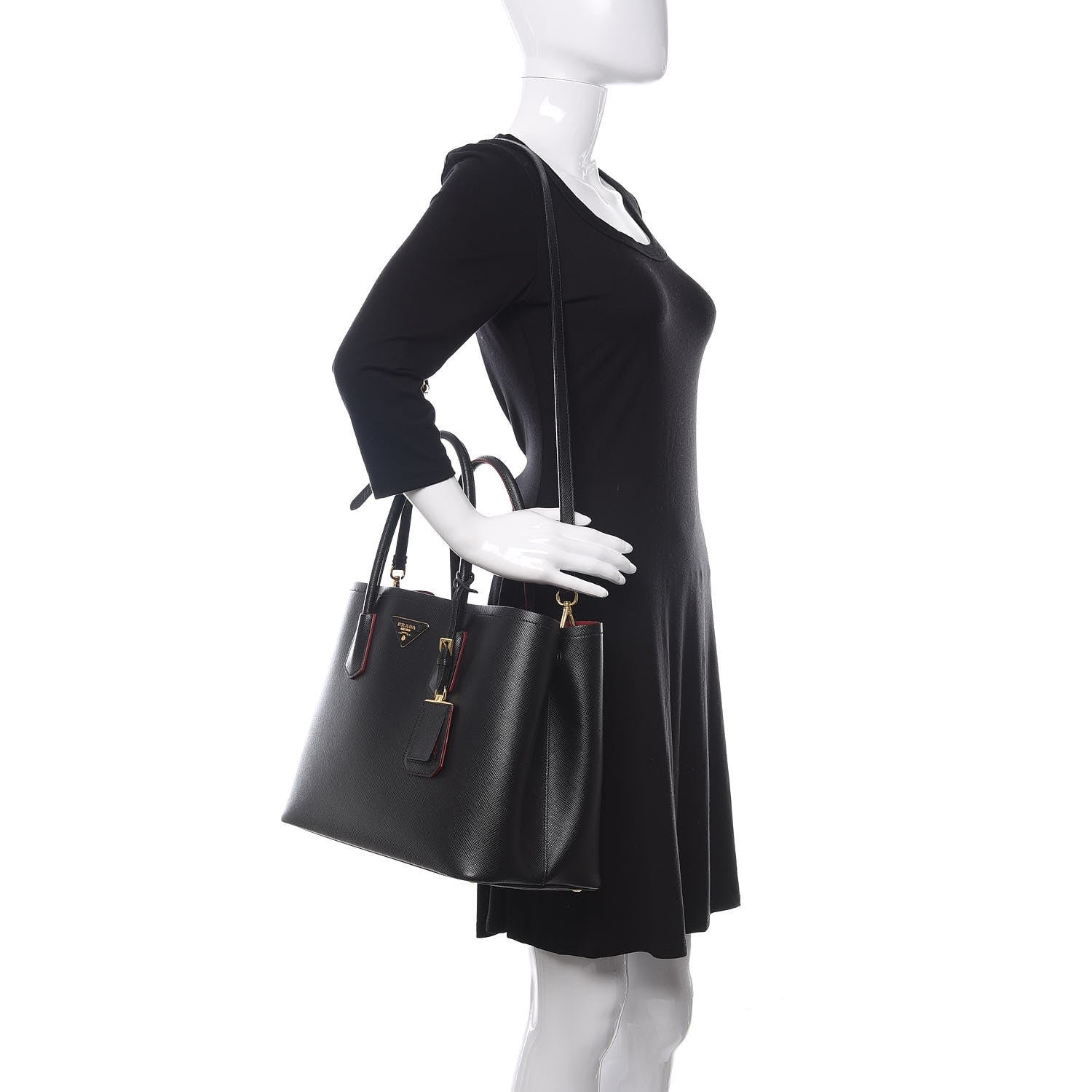 Prada Saffiano Cuir Medium Double Bag Black Fuoco 2 of 10