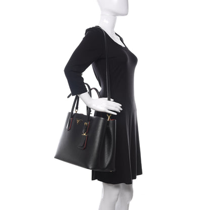 Prada Saffiano Cuir Medium Double Bag Black Fuoco 2 of 10