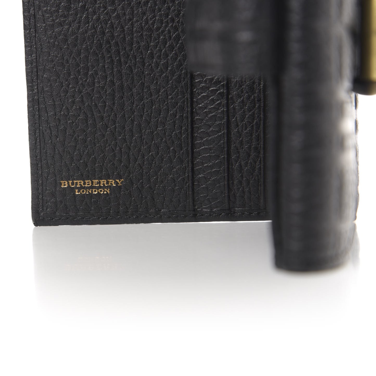 Signature Grain Calfskin Check Embossed Compact Wallet Black