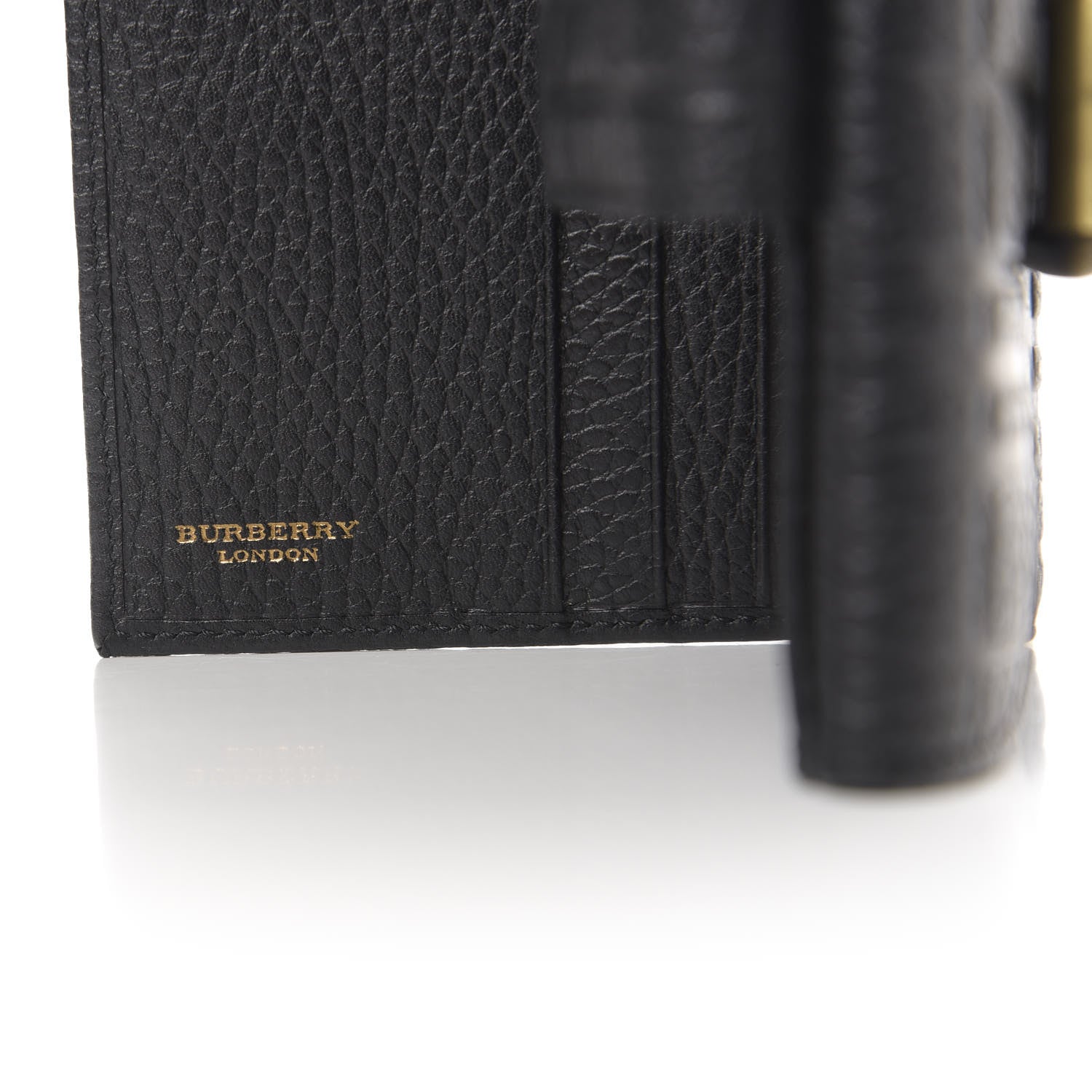 Burberry Signature Grain Calfskin Check Embossed Compact Wallet Black 6 of 6