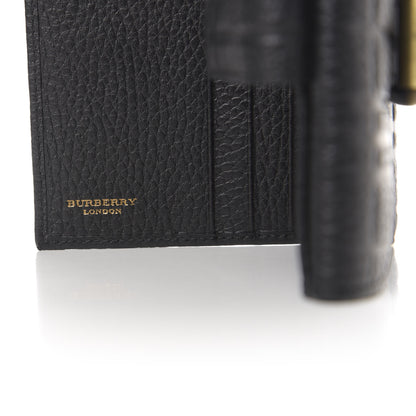 Burberry Signature Grain Calfskin Check Embossed Compact Wallet Black 6 of 6