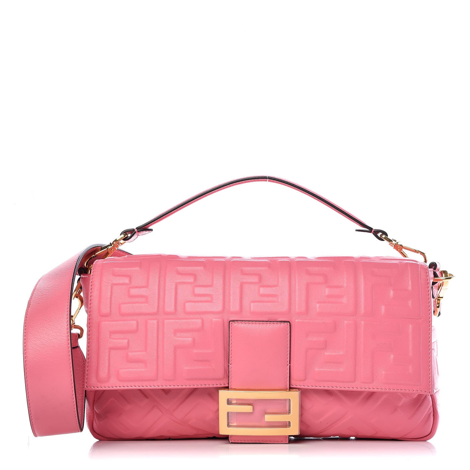 Fendi Nappa FF 1974 Embossed Large Baguette Rosa Fluo 1 of 11