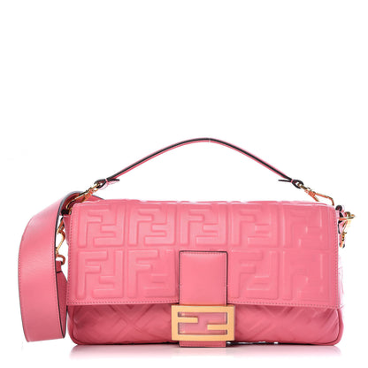 Fendi Nappa FF 1974 Embossed Large Baguette Rosa Fluo 1 of 11