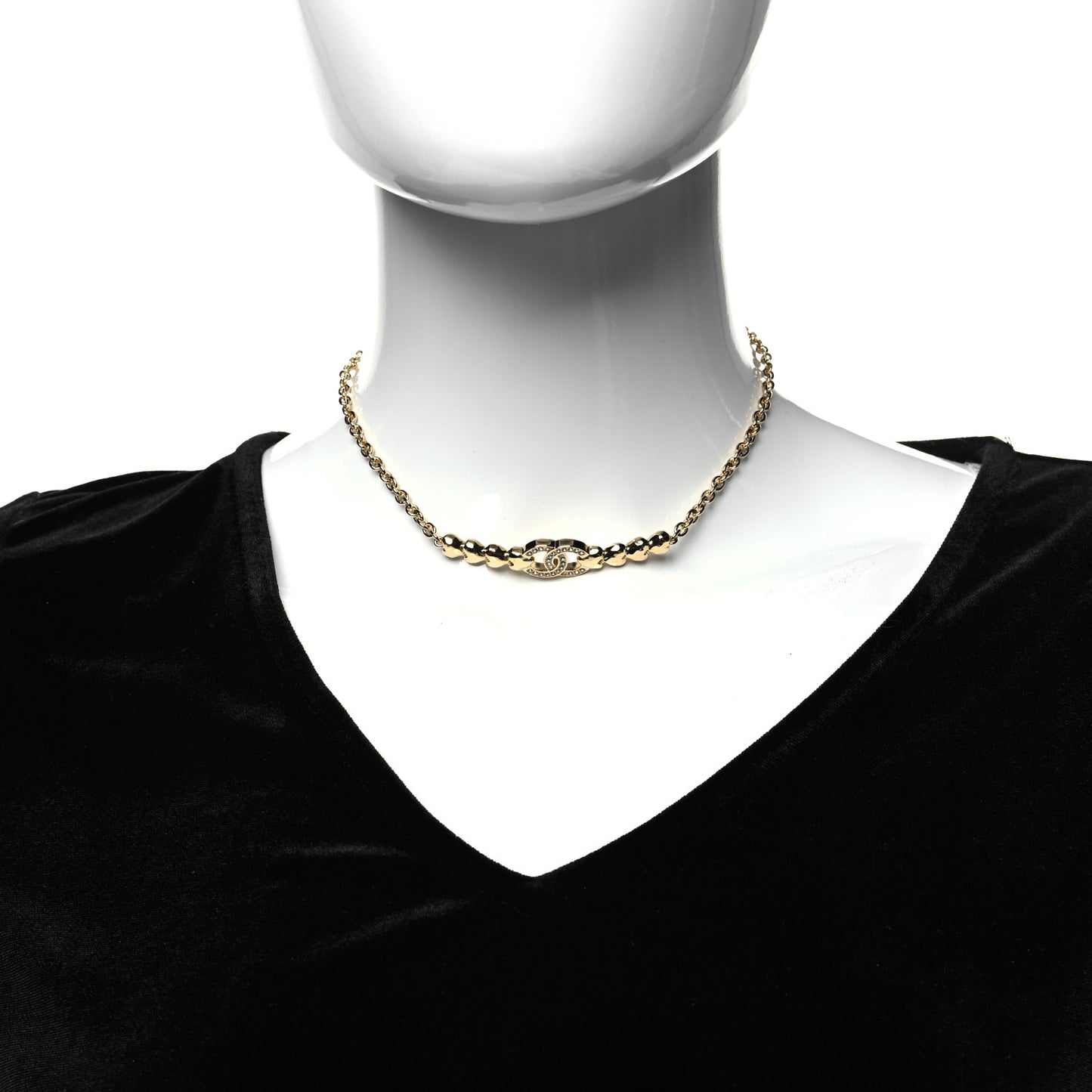 Crystal CC Heart Link Choker Necklace Gold