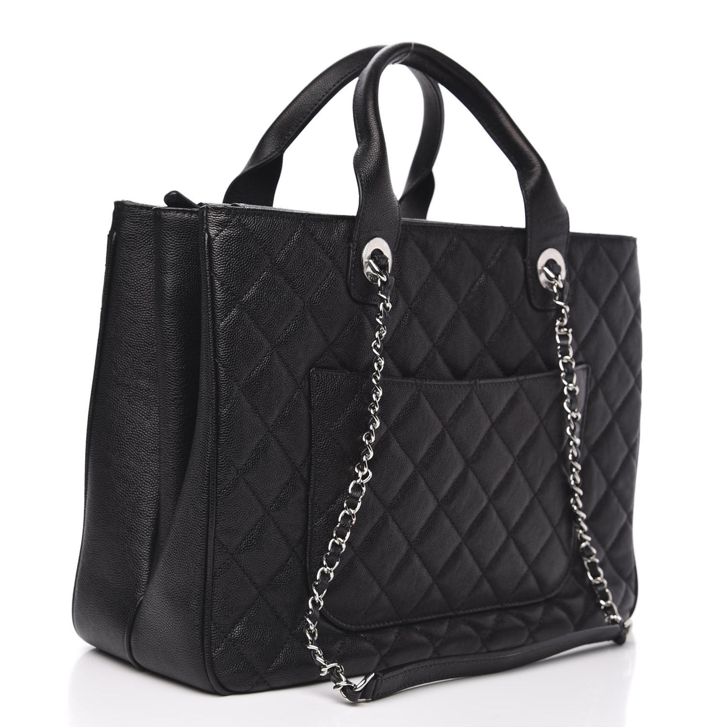 Caviar Quilted Large Urban Companion Top Handle Shopping Tote Black
