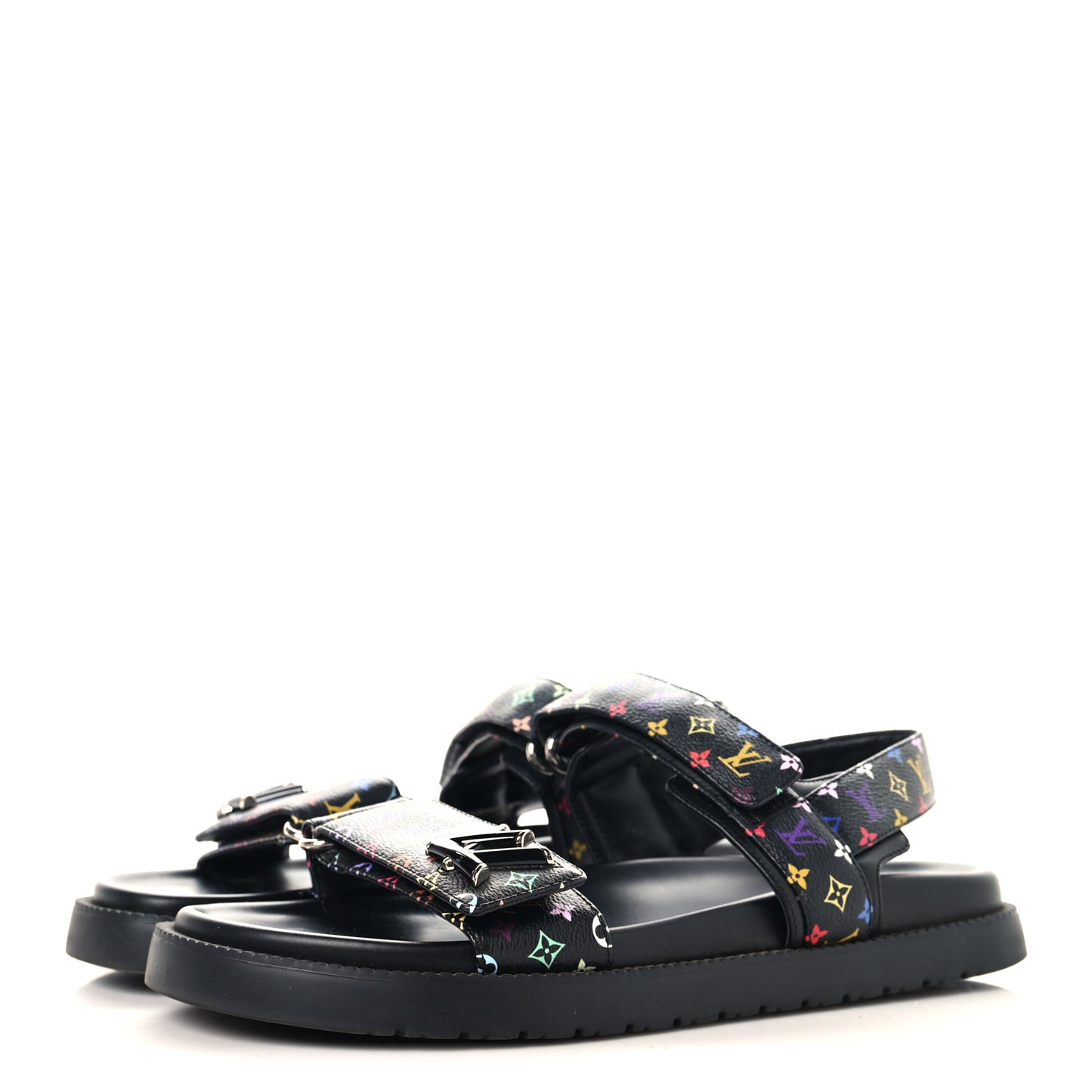 LV X TM Monogram Multicolor Sunset Flat Sandals 41 Black