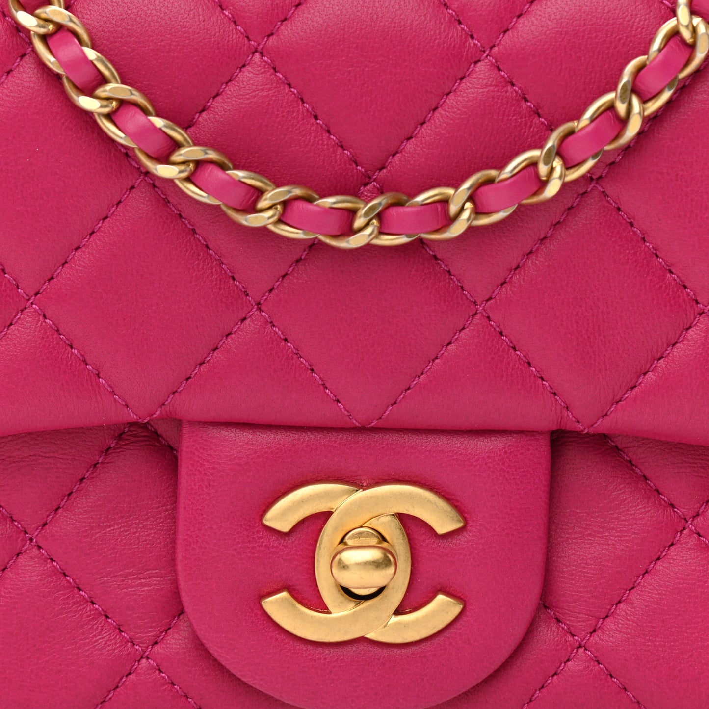 Lambskin Quilted Mini Pearl Crush Flap Fuchsia