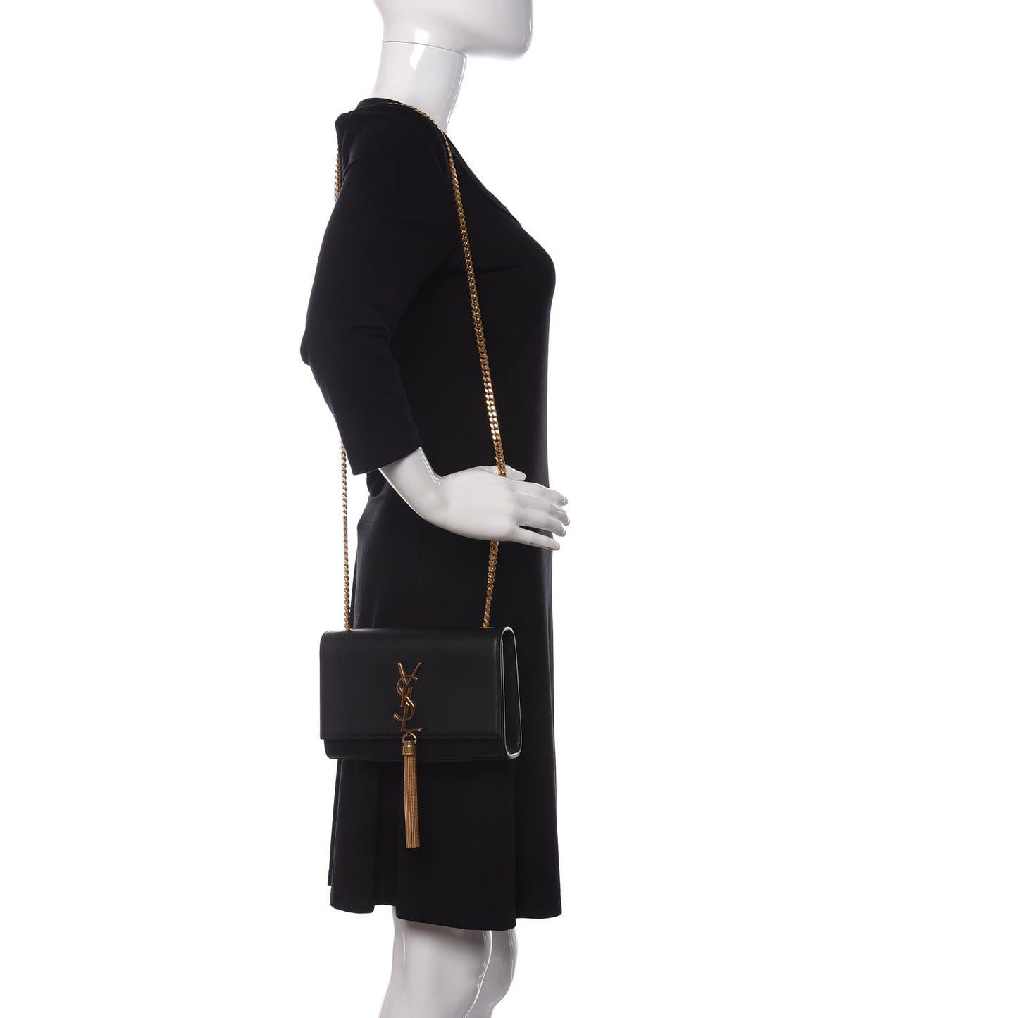 Smooth Calfskin Small Classic Monogram Kate Tassel Satchel Black