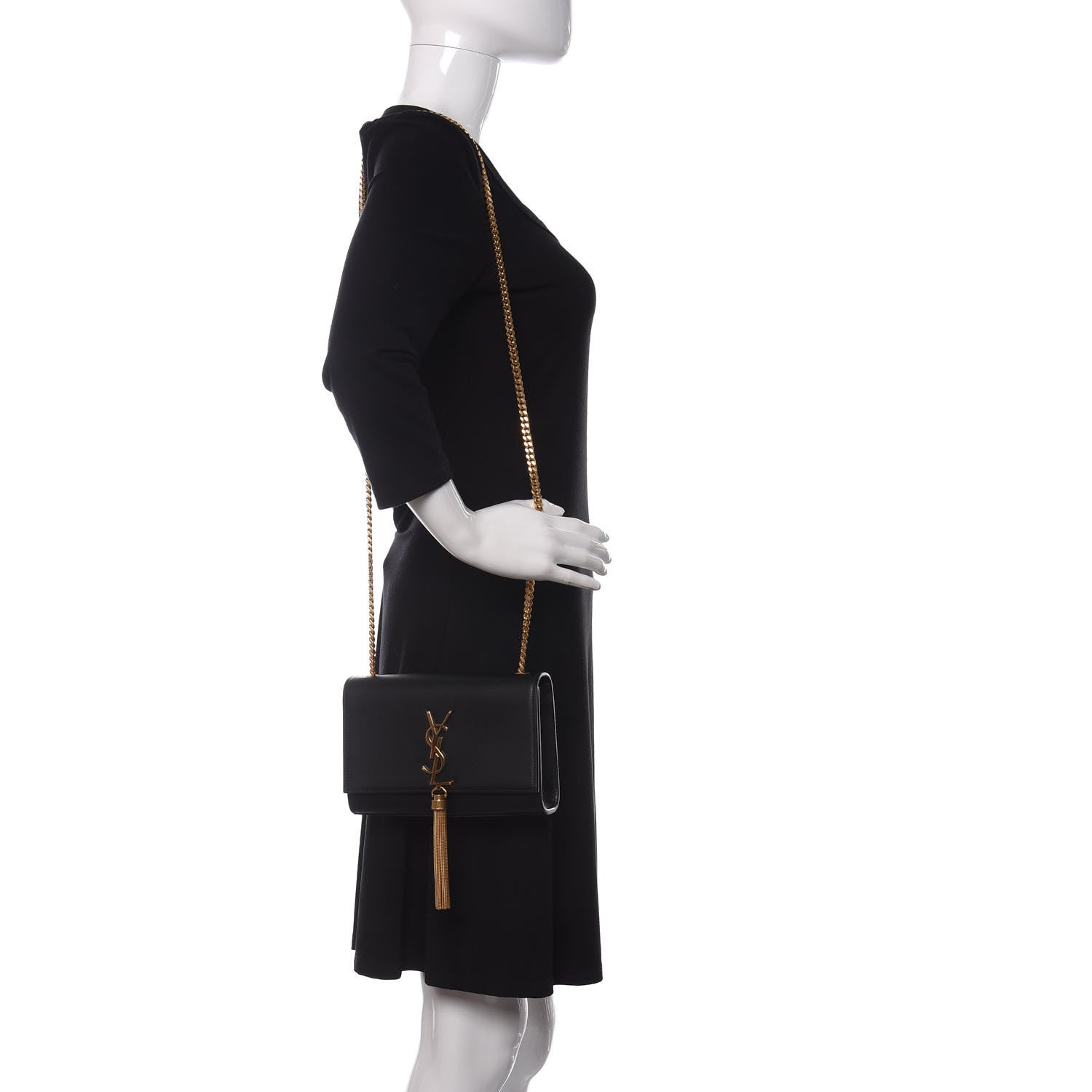 Saint Laurent Smooth Calfskin Small Classic Monogram Kate Tassel Satchel Black 2 of 12