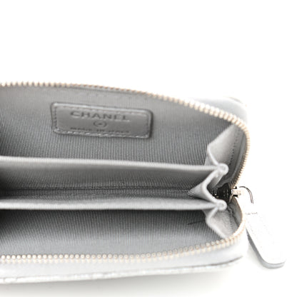 Chanel Glittered Metallic Caviar Quilted Zip Coin Purse Wallet Silver 5 of 9