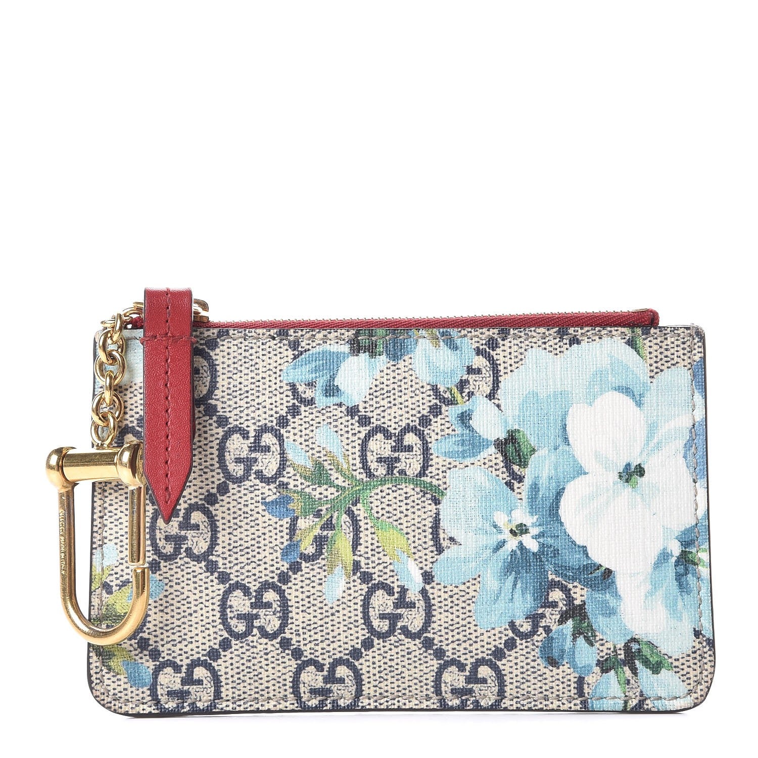 Gucci GG Supreme Monogram Blooms Key Case Beige Blue Navy Hibiscus Red 1 of 6