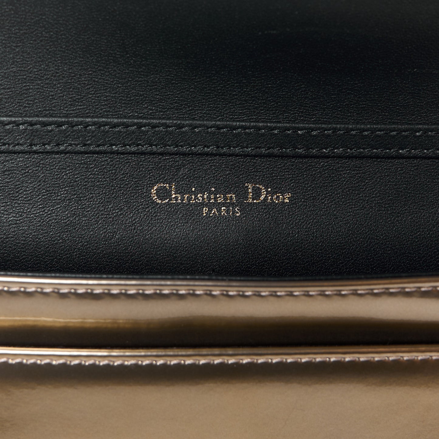 Metallic Patent Micro-Cannage Diorama Wallet on Chain Pouch Gold