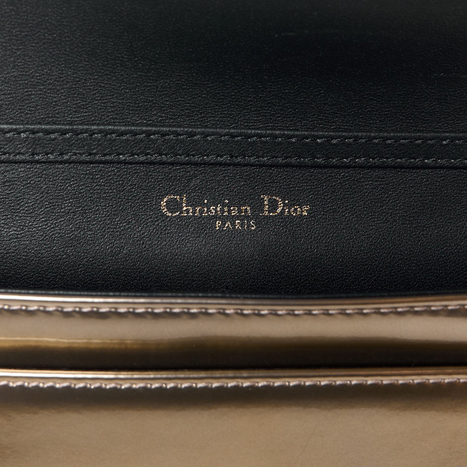 Christian Dior Metallic Patent Micro-Cannage Diorama Wallet on Chain Pouch Gold 6 of 10
