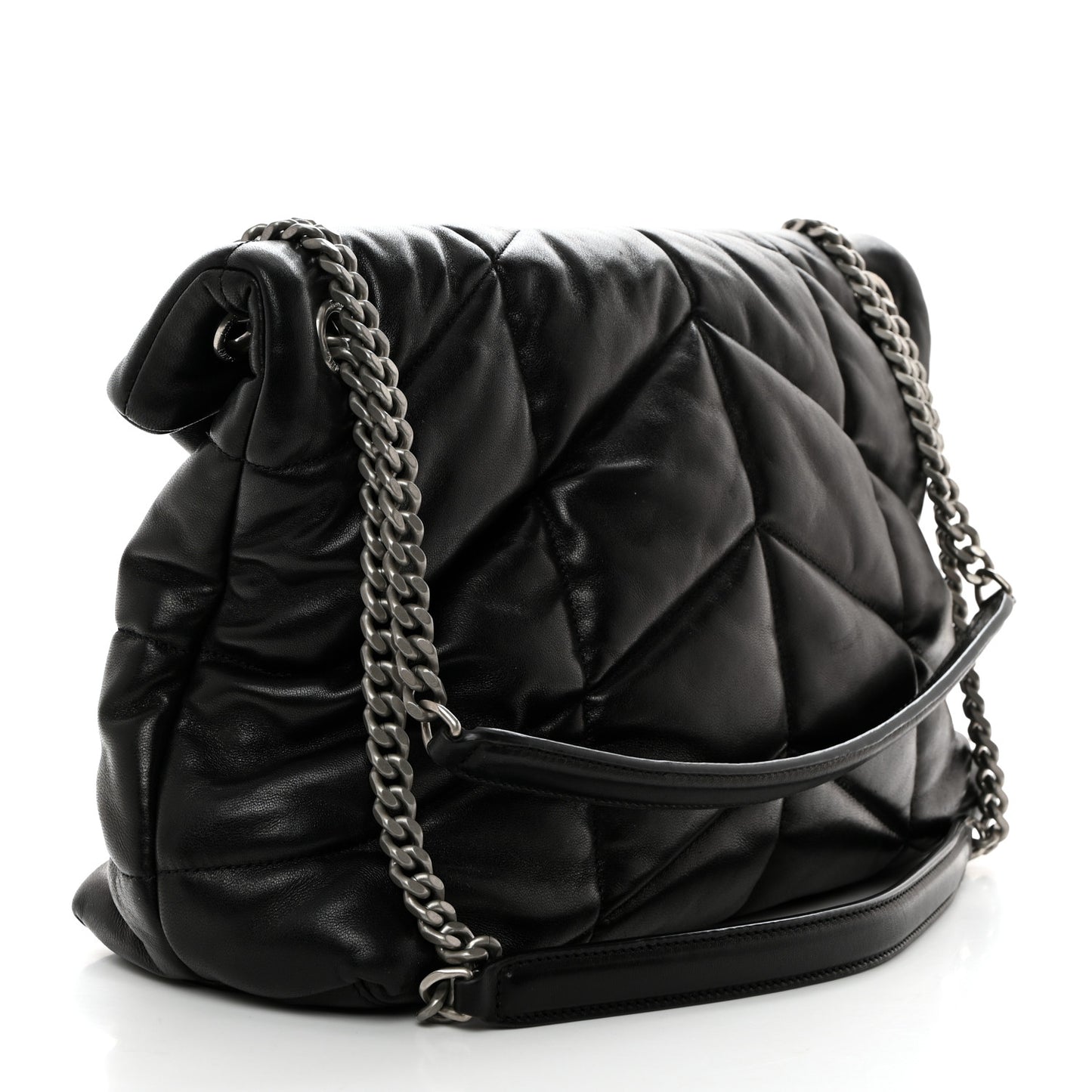 Lambskin Quilted Medium Loulou Puffer Monogram Chain Satchel Black