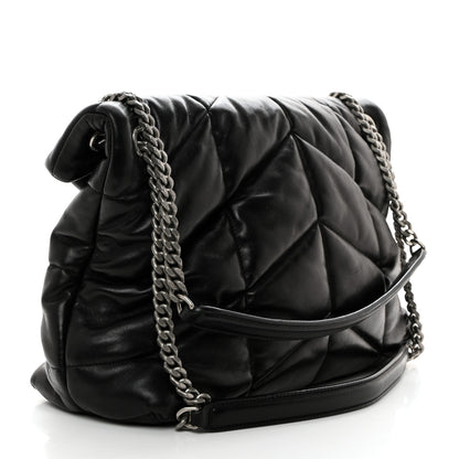 Saint Laurent Lambskin Quilted Medium Loulou Puffer Monogram Chain Satchel Black 2 of 10