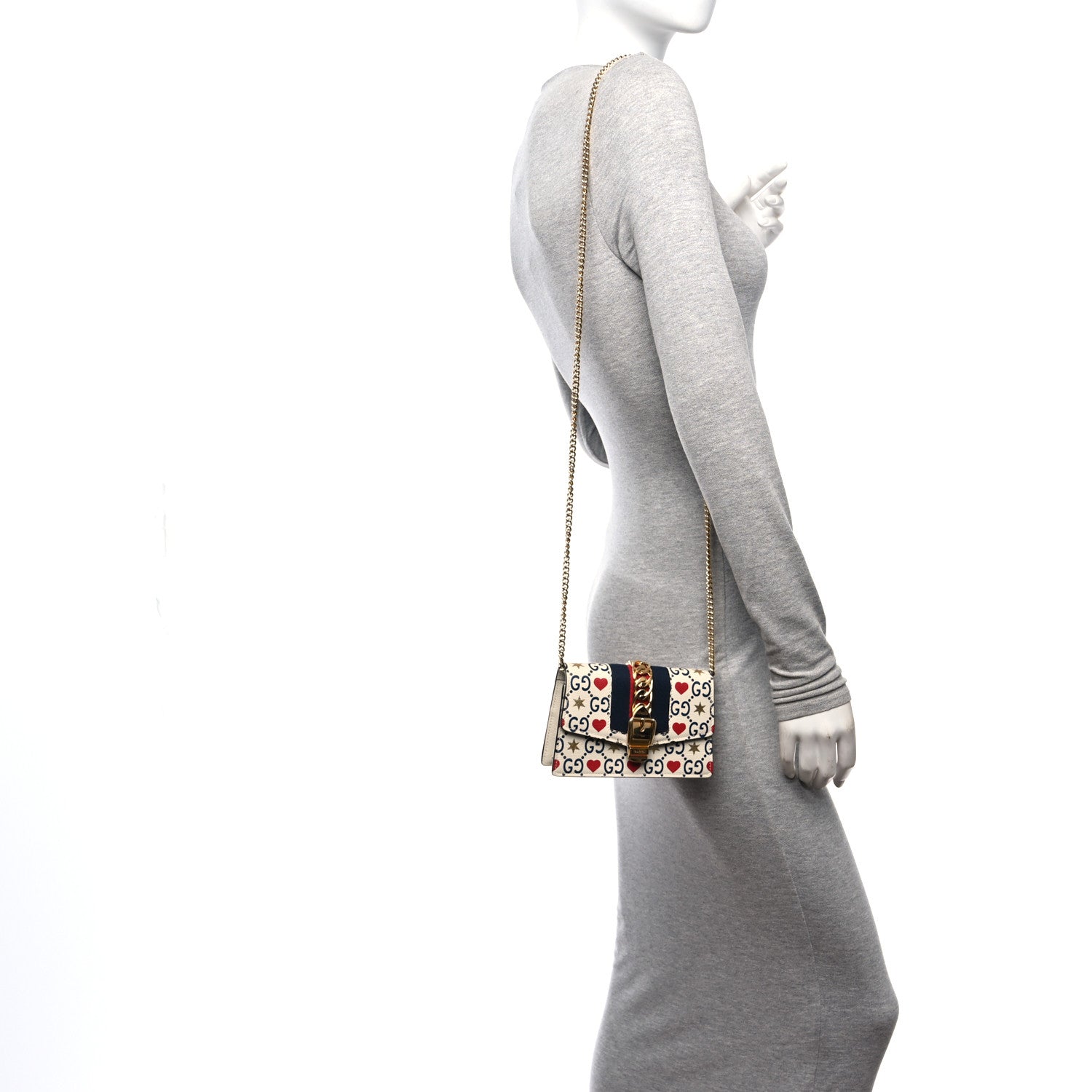 Gucci Textured Calfskin Valentine's Day Super Mini Sylvie Chain Shoulder Bag Ivory 2 of 11