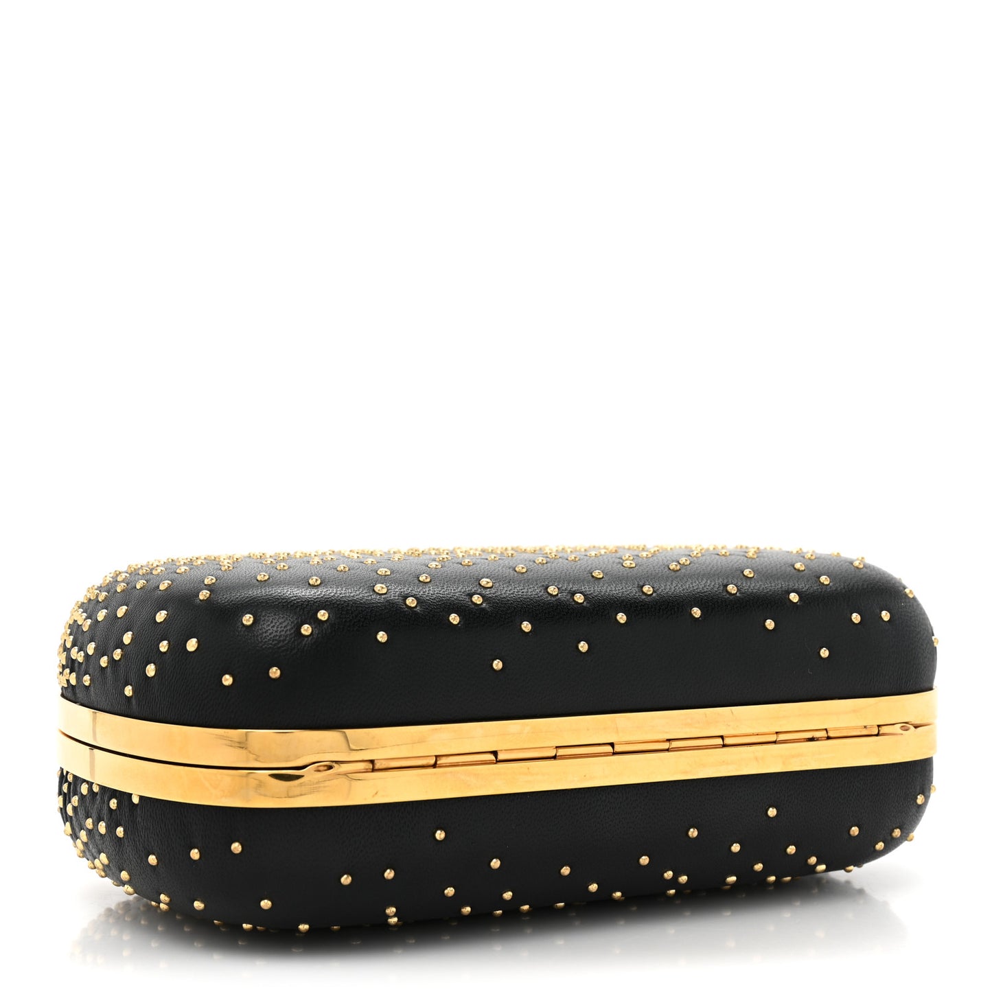 Crystal Nappa Queen and King Skull Box Chain Clutch Black Gold