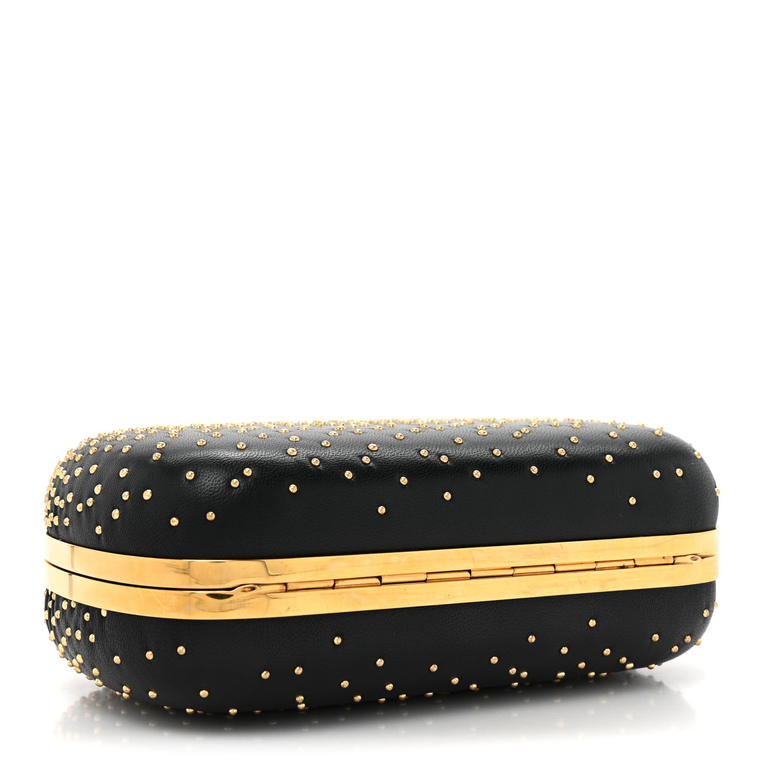 Alexander McQueen Crystal Nappa Queen and King Skull Box Chain Clutch Black Gold 4 of 9