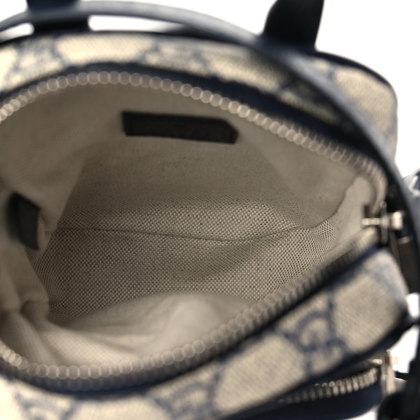 GG Supreme Monogram Textured Dollar Calfskin Web Mini Ophidia Double Zip Messenger Bag Beige Blue