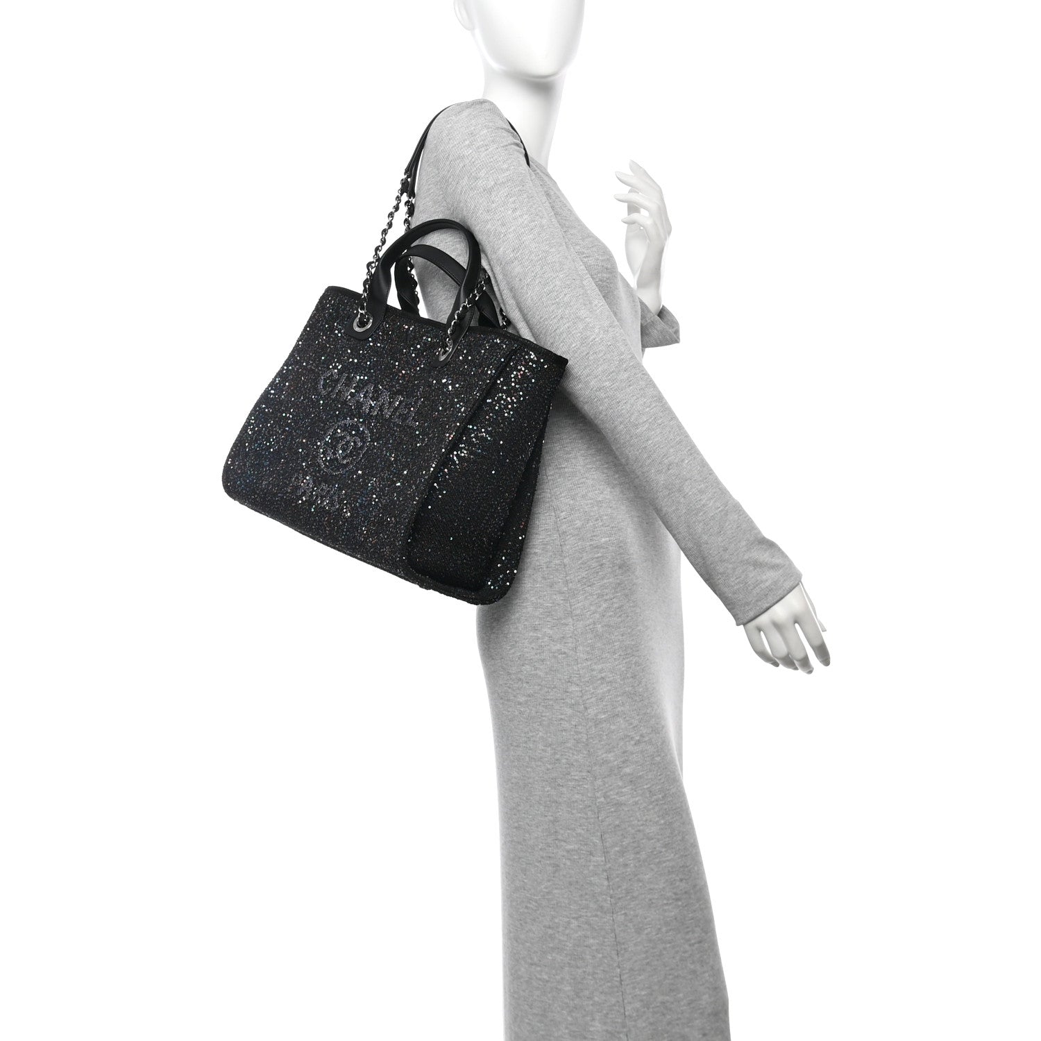 Chanel Calfskin Sequin Small Deauville Tote Black 2 of 10