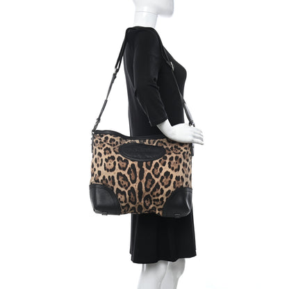 Dolce & Gabbana Leopard Print Canvas Calfskin Messenger Bag Black 2 of 17