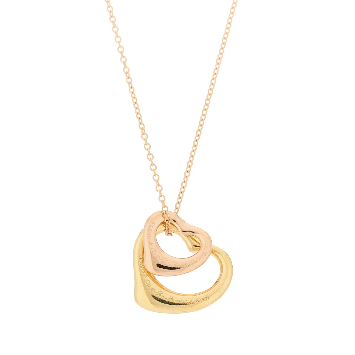 Tiffany 18K Rose Yellow Gold Diamond Elsa Peretti Two Open Heart Pendant Necklace 5 of 6