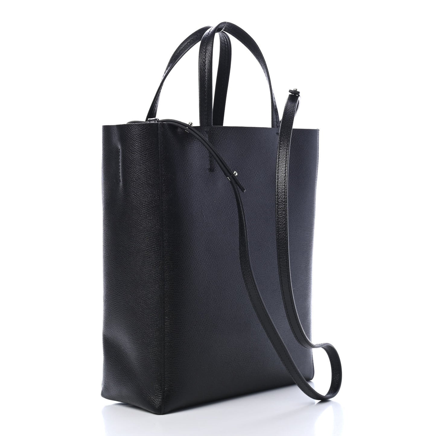 Grained Calfskin Small Vertical Cabas Black