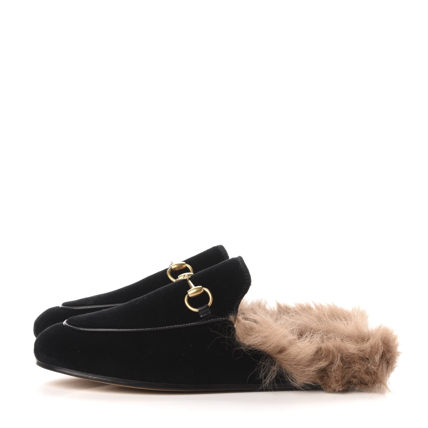 Gucci Velvet Fur Womens Princetown Slippers 35.5 Black 3 of 8