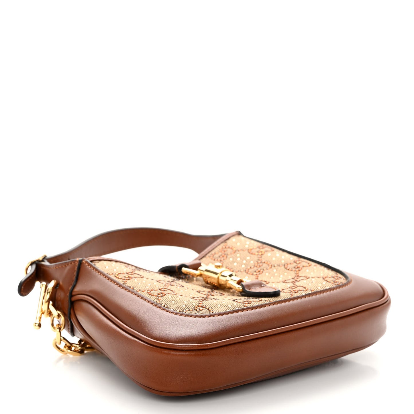 New Canvas Charisma Calfskin Crystal GG Monogram Mini Jackie 1961 Hobo Camel Ebony