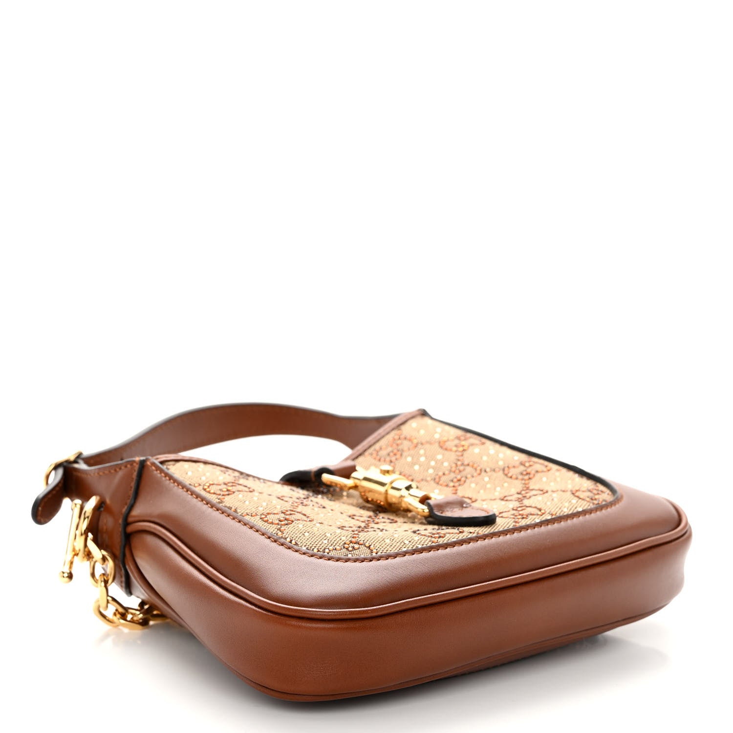 Gucci New Canvas Charisma Calfskin Crystal GG Monogram Mini Jackie 1961 Hobo Camel Ebony 4 of 9