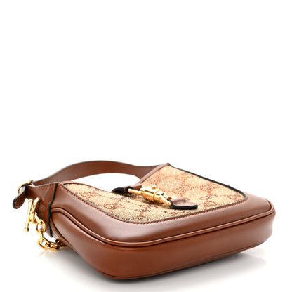 Gucci New Canvas Charisma Calfskin Crystal GG Monogram Mini Jackie 1961 Hobo Camel Ebony 4 of 9