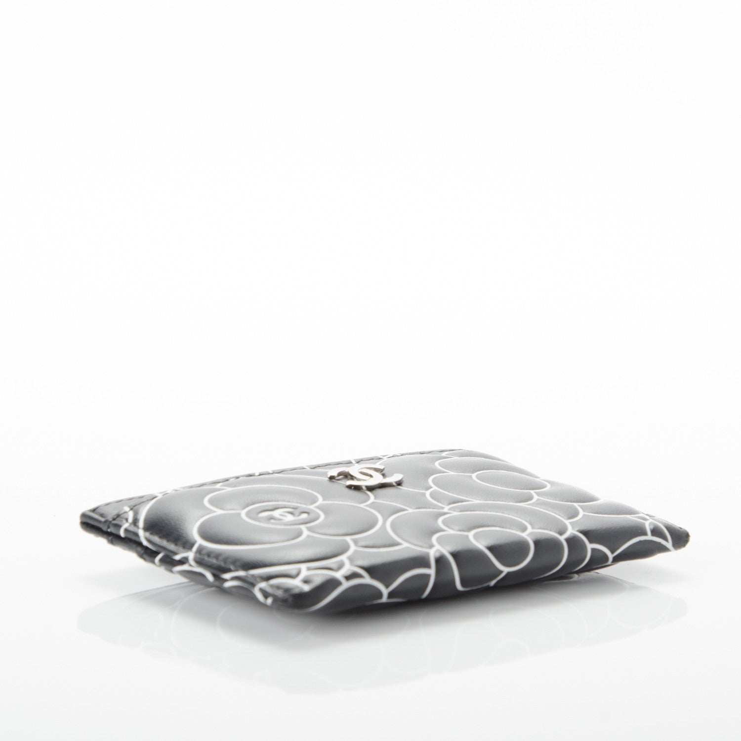 Chanel Lambskin Camellia Embossed Card Holder Black White 4 of 8
