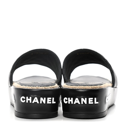 Chanel Lambskin Quilted CC Espadrille Slip On Sandals 39 Black 7 of 14