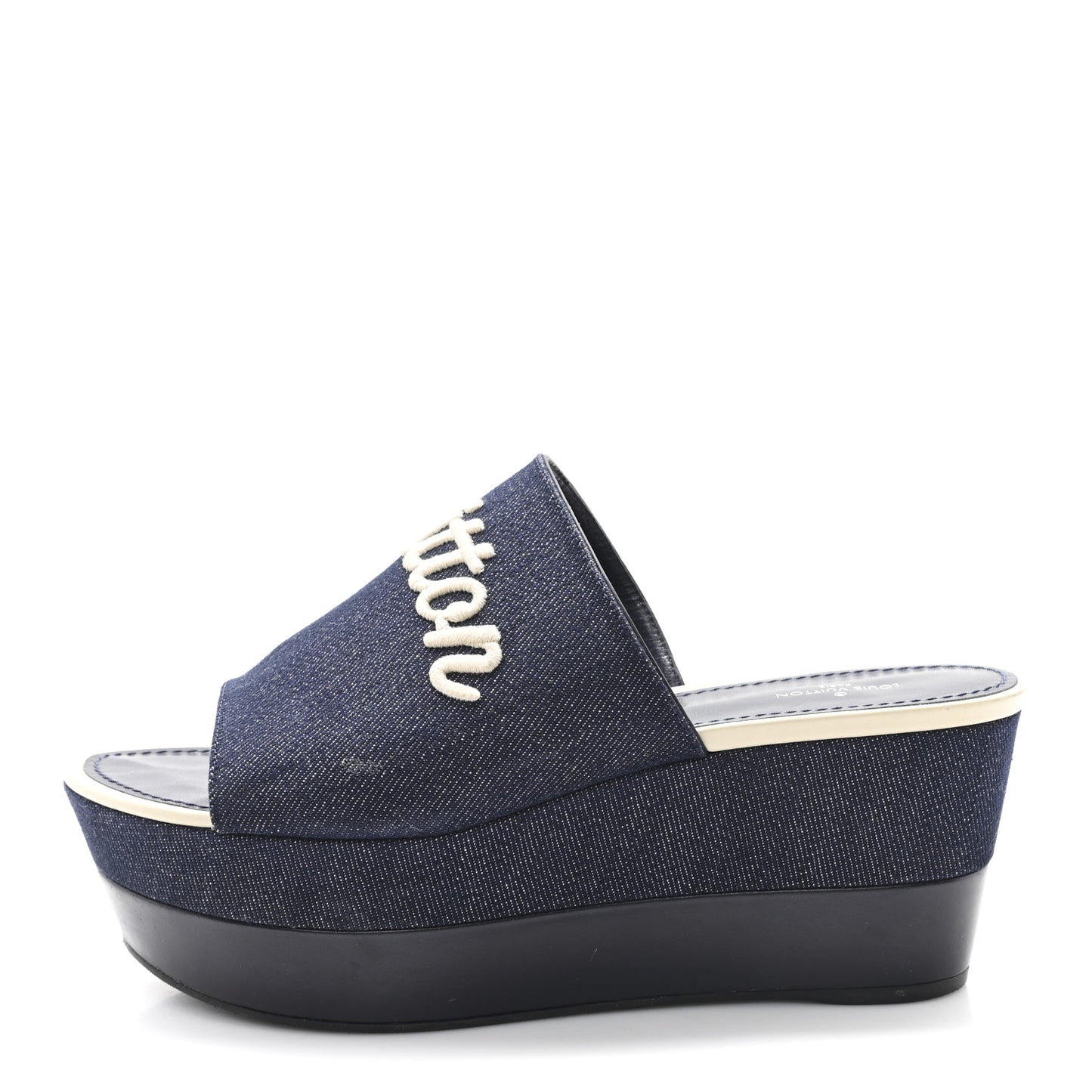 Canvas Wedge Mules 39 Navy Blue