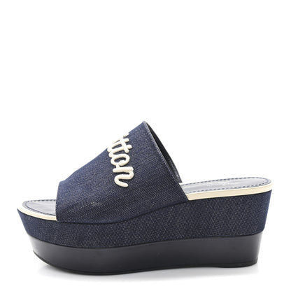 Louis Vuitton Canvas Wedge Mules 39 Navy Blue 1 of 9