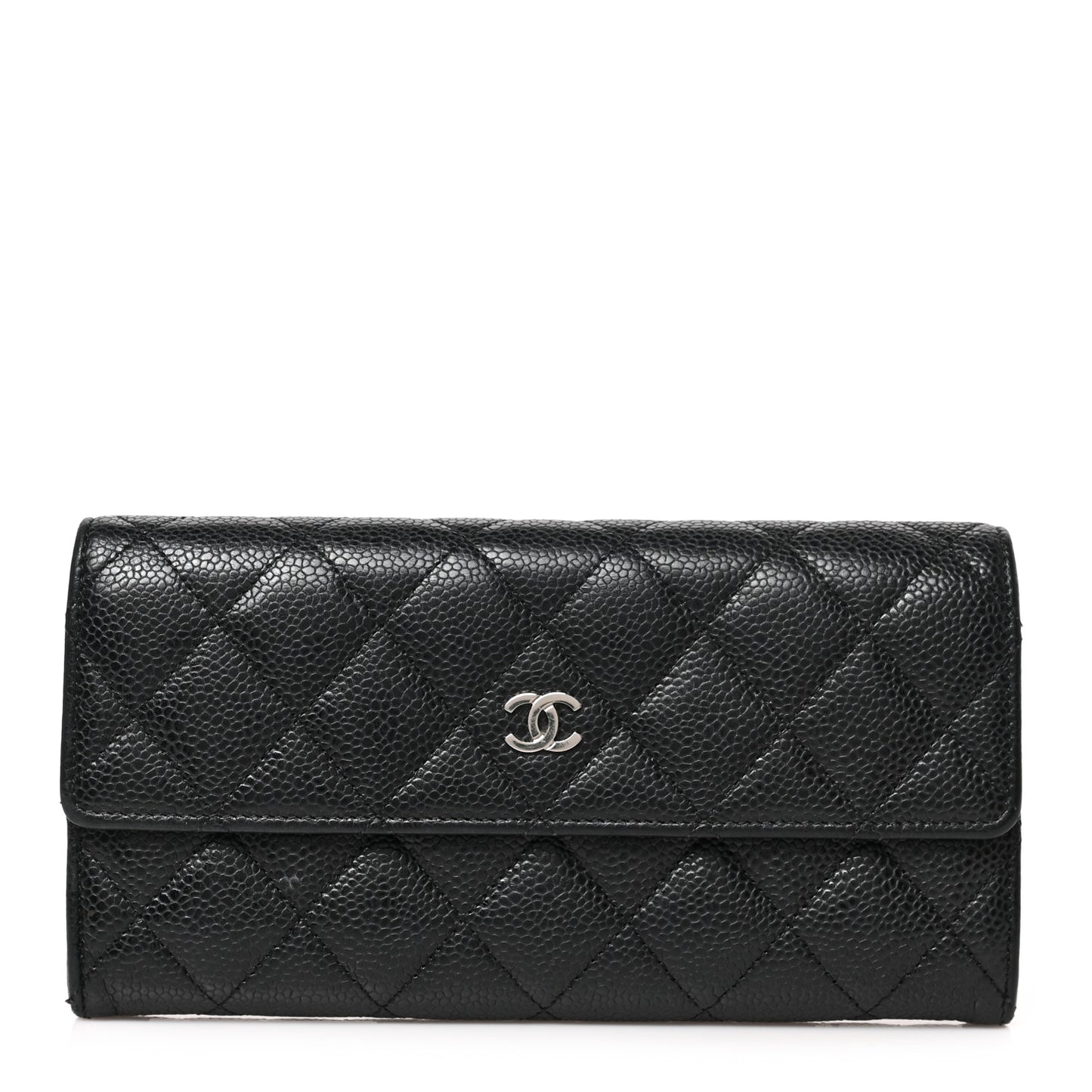 Caviar Quilted Large Gusset Flap Wallet Black