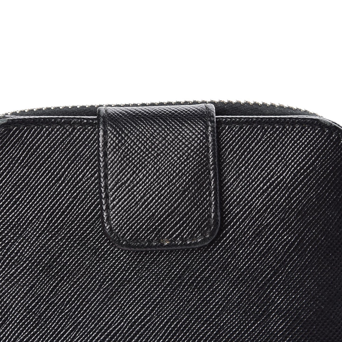 Saffiano Metal Compact Zip Around Wallet Black