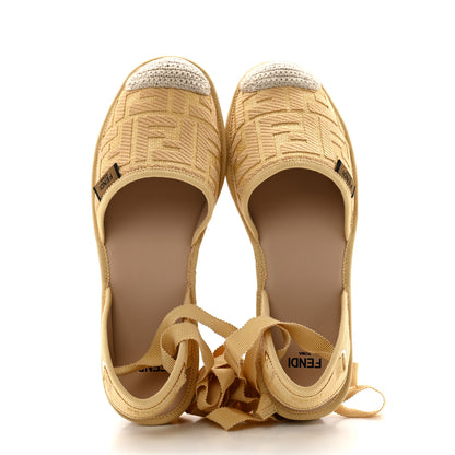Fendi Raffia FF Embroidered Roma Ankle Wrap Espadrille Wedges 35 Natural 2 of 10