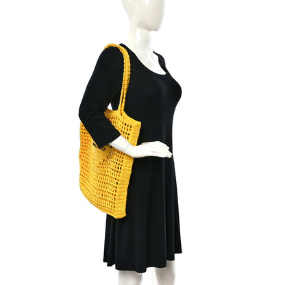 Prada Yarn Raffia Effect Crochet Logo Embroidered Tote Bag Giallo 2 of 8